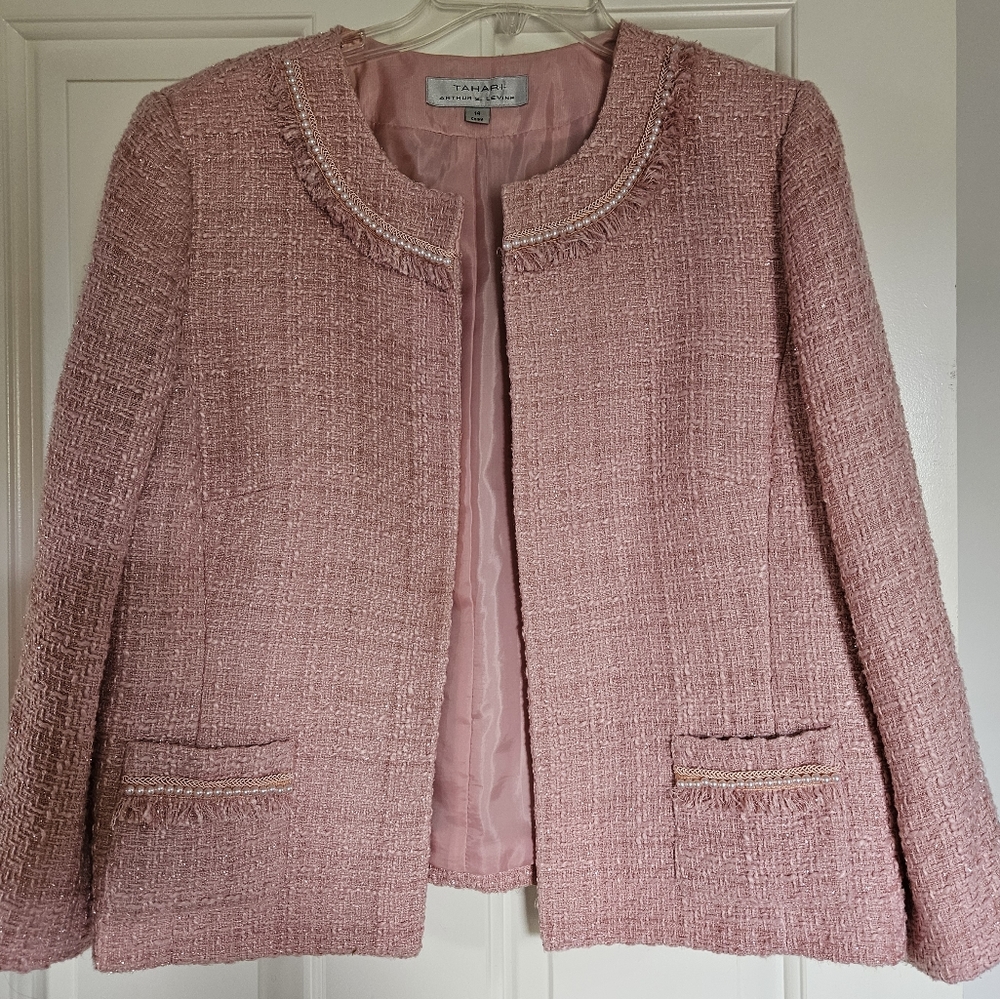 Beautiful Pink Shimmer Jacket With Pearl Trim, Sz 14